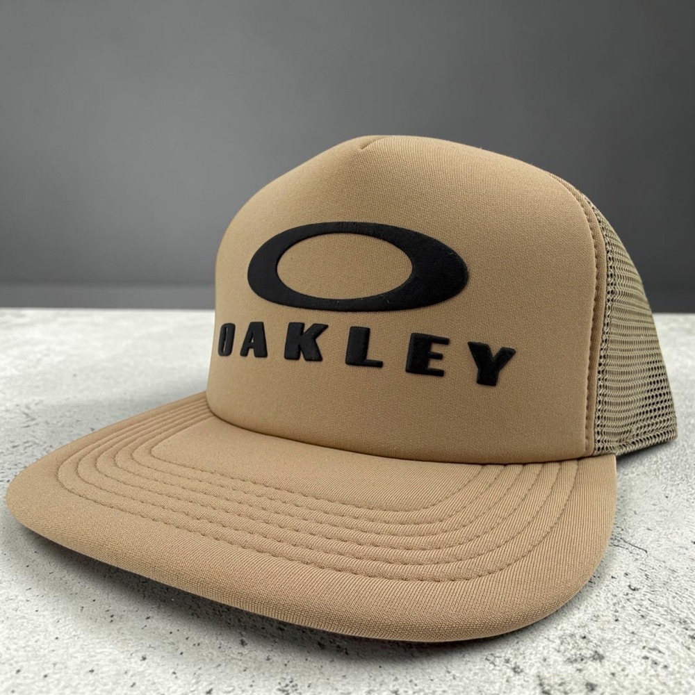 Oakley O Stack Foam Trucker Hat Khaki Logo Mesh Back Snapback Golf Beach Cap NEW